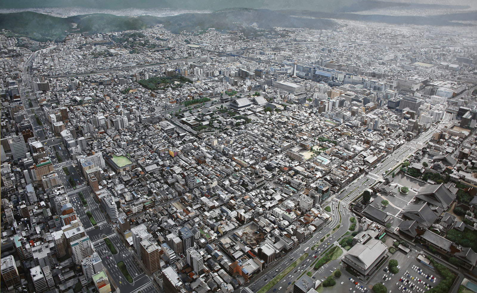 京都風景画 本願寺あたりを俯瞰で望む